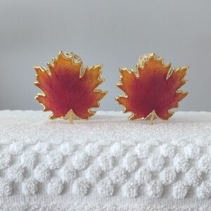 Bath & Body Works Gold and Red Maple Leaf Earrings